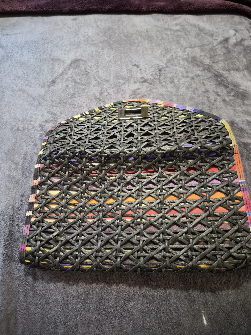 Vintage Ted Baker Woven Black Multicolor Clutch with Turn-Lock Closure